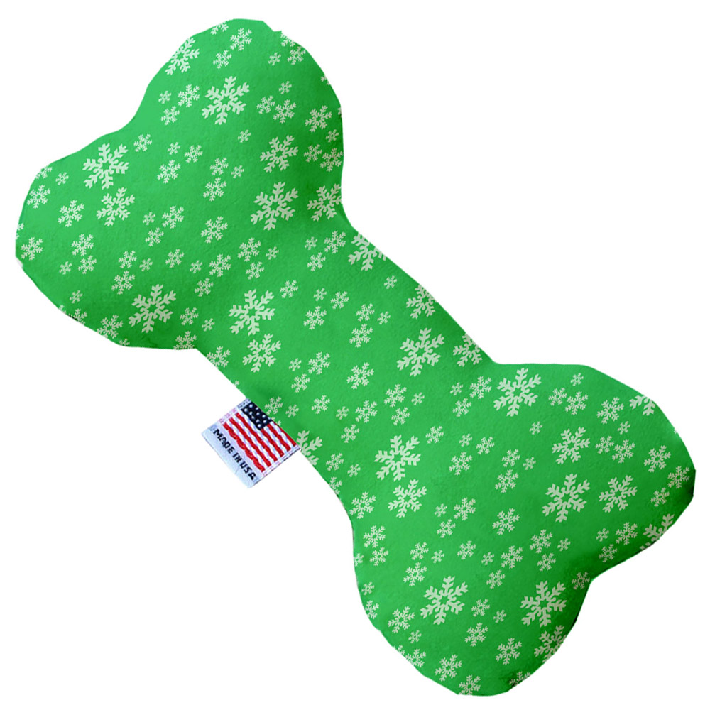 Green and White Snowflakes 10 inch Bone Dog Toy